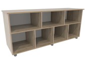 Verrijdbare lage kast grey craft oak met speelse vakjes Tangara Groothandel voor de Kinderopvang Kinderdagverblijfinrichting